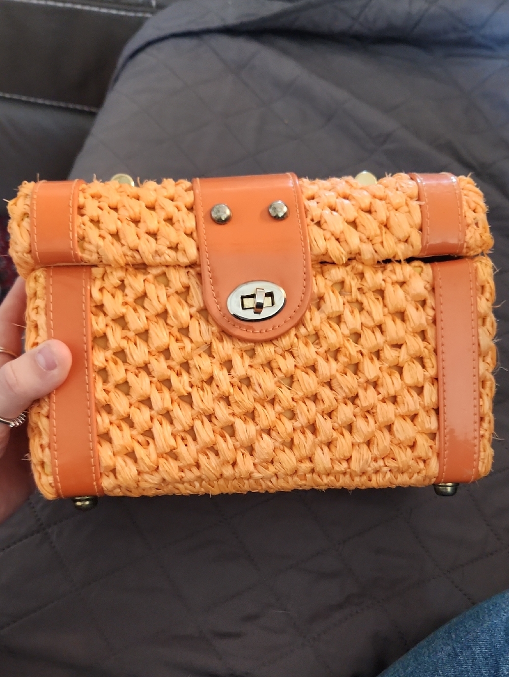 Vintage Bag By Donna, John Wind Imports Woven Orange Bag With Turn-Lock Closure